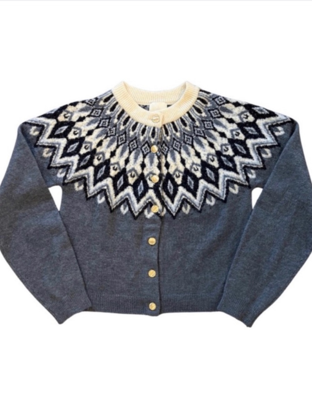 H&M Fair Isle Cardigan Small Nordic Pattern Button Up Sweater Cozy Winter
